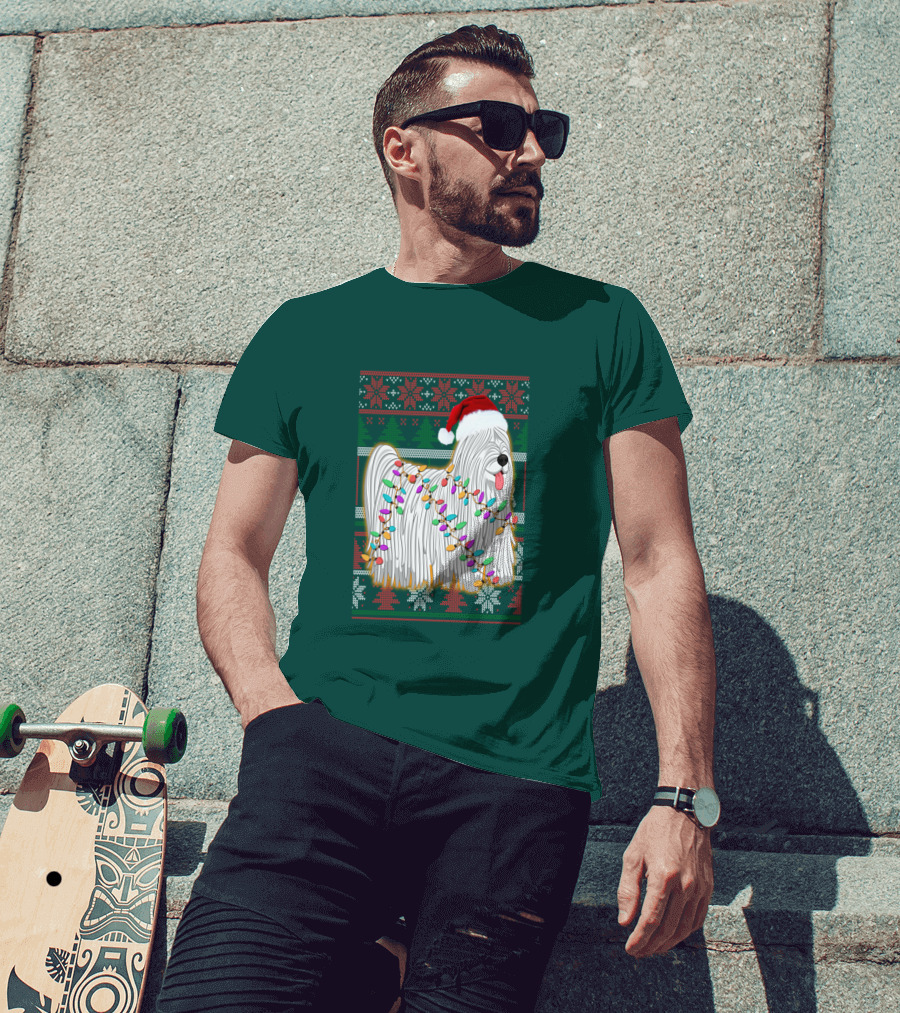 Komondor Christmas Lights Ugly Sweater Santa Hat T-Shirt