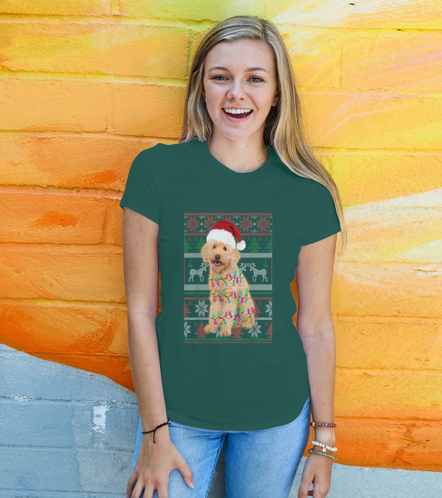 Maltipoo Christmas Lights Santa Hat Festive Holiday T-Shirt