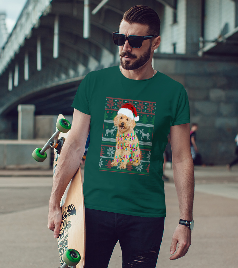 Maltipoo Christmas Lights Santa Hat Festive Holiday T-Shirt