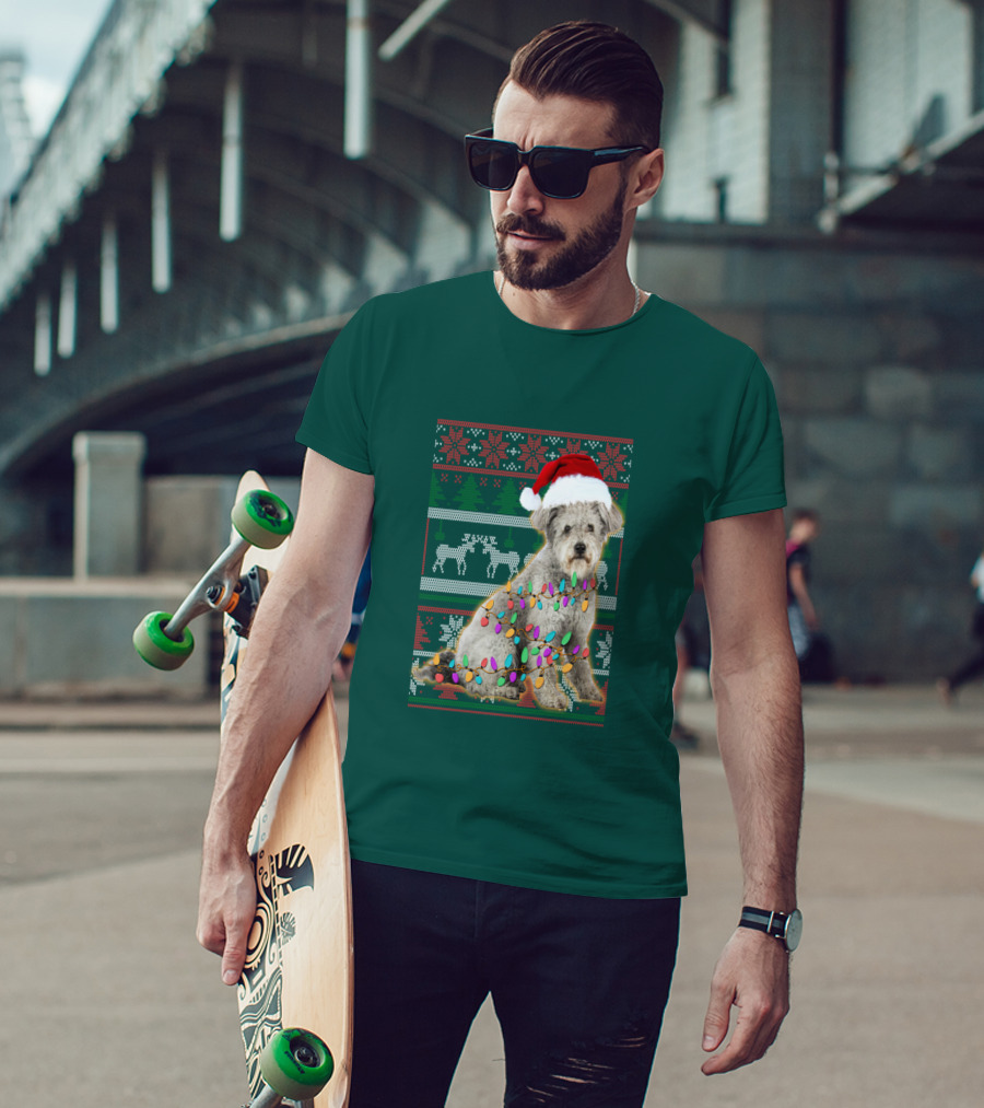 Pumi Dog Christmas Lights Santa Hat Ugly T-Shirt