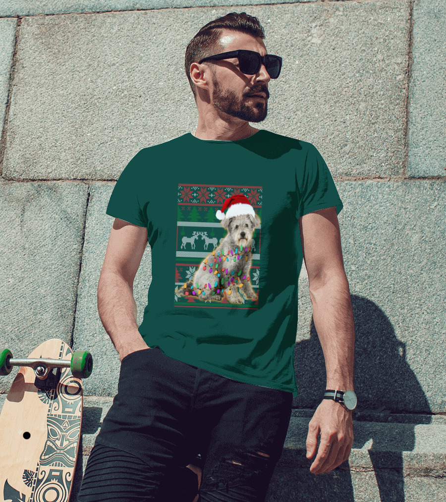 Pumi Dog Christmas Lights Santa Hat Ugly T-Shirt