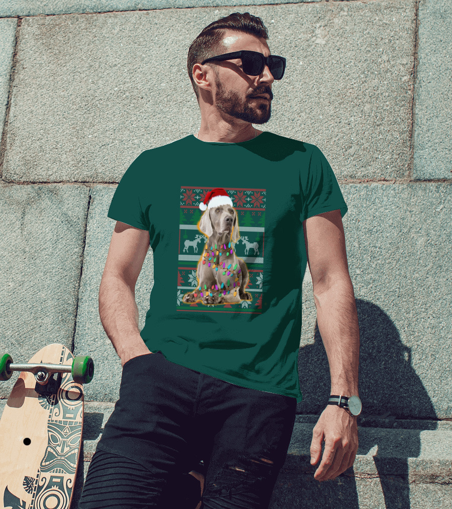 Weimaraner Christmas Lights Santa Hat Holiday T-Shirt