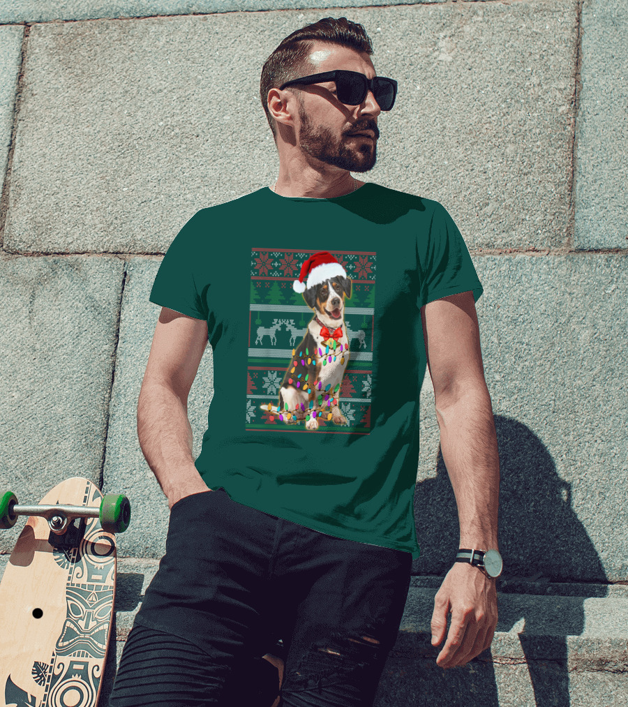 Treeing Walker Coonhound Christmas Lights Santa Hat Holiday T-Shirt