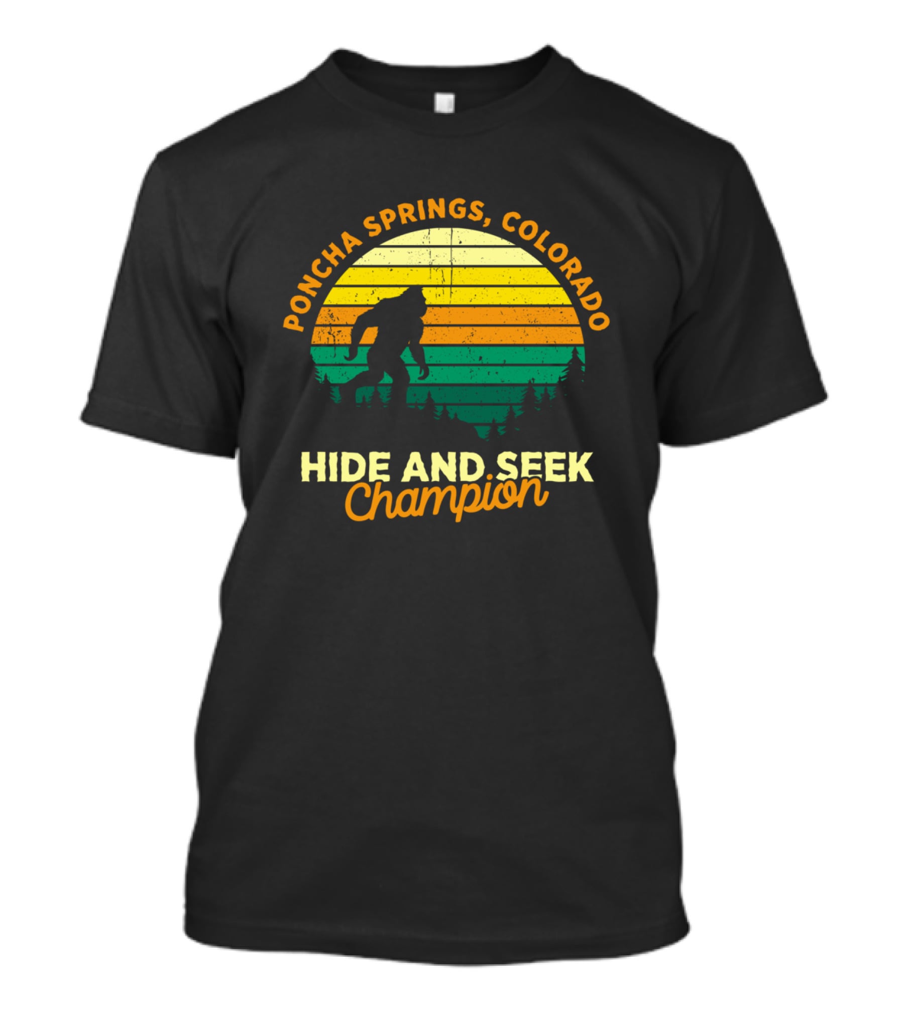 Poncha Springs Colorado Hide And Seek Champion Retro Bigfoot T-Shirt