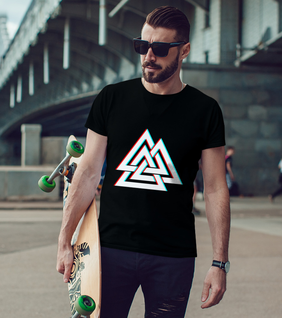 Trippy Valknut Symbol Nordic Wiccan Glitch Effect T-Shirt