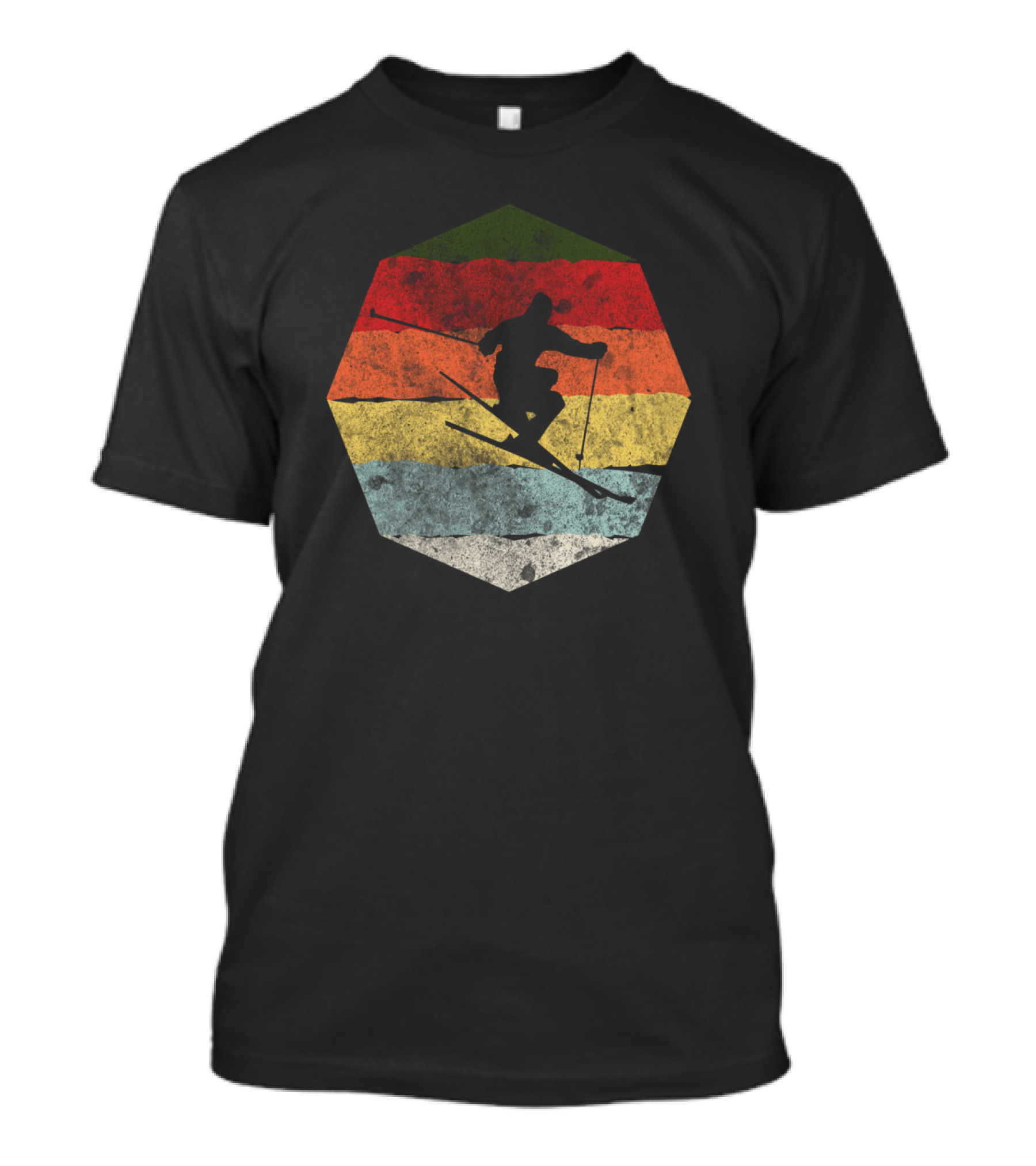 Vintage Winter Skier Birthday Hexagonal Retro Stripes T-Shirt