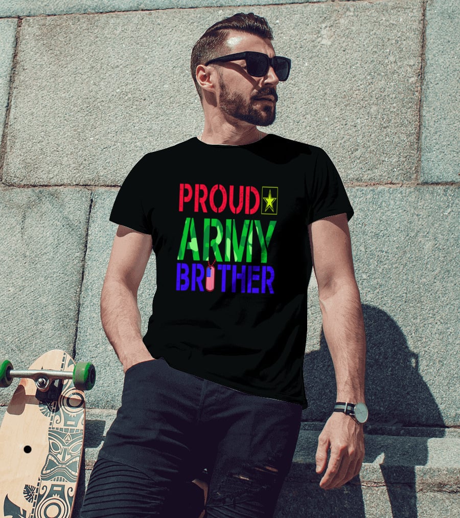 Proud Army Brother With Camo Letters And Star Emblem T-Shirt