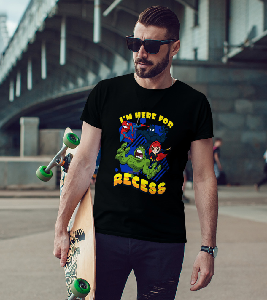 Marvel Avengers I'm Here For Recess Spiderman Black Widow Hulk T-Shirt