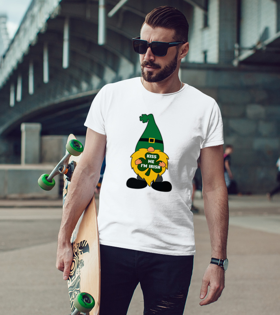 Kiss Me I'm Irish Leprechaun Gnome With Shamrock T-Shirt