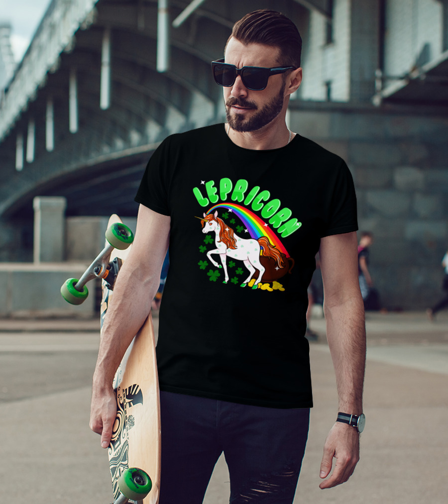 Lepricorn St Patricks Day Unicorn Rainbow Clover Pot Of Gold T-Shirt