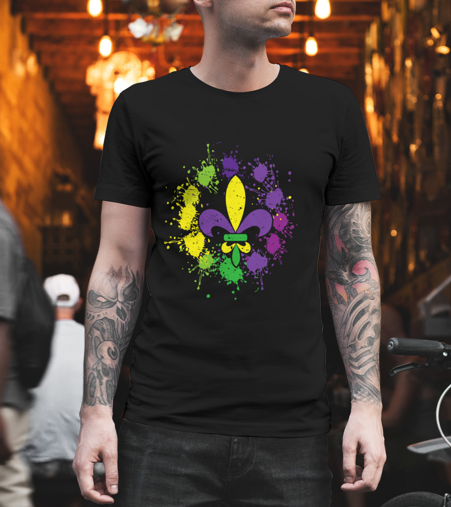 Fleur De Lis Mardi Gras Colors Paint Splatter Vintage T-Shirt