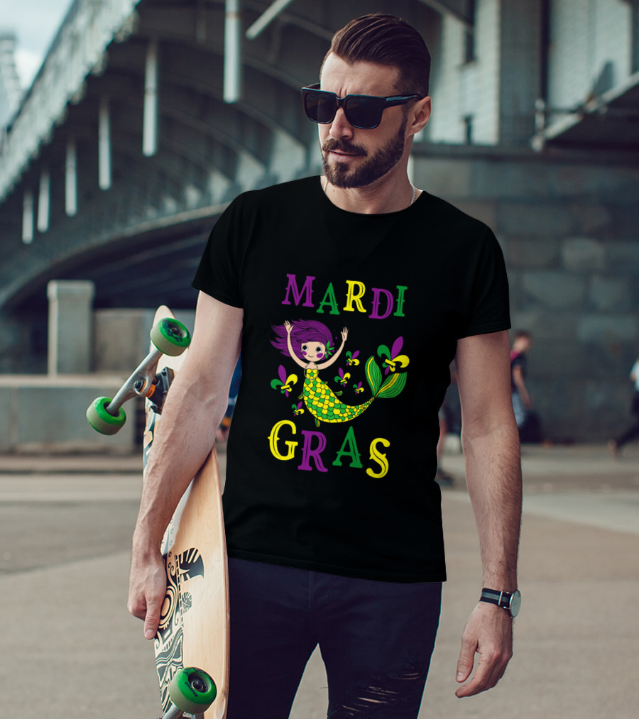 Mardi Gras Mermaid With Fleur De Lis Colors T-Shirt