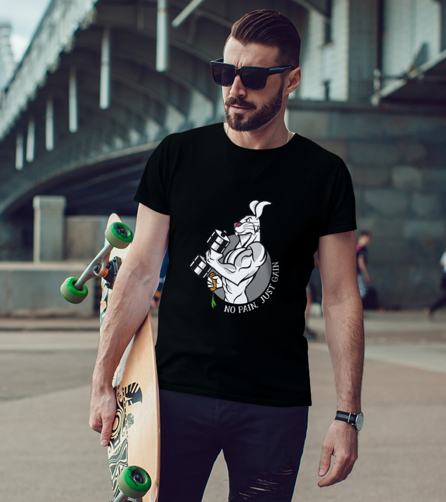 No Pain Just Gain Strong Rabbit Lifting Carrot Dumbbell T-Shirt