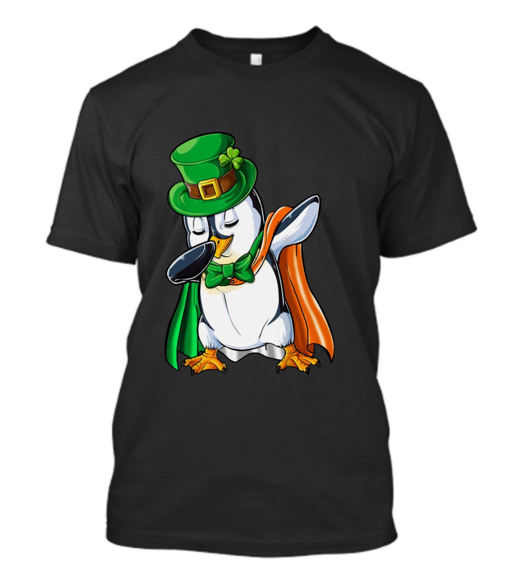Penguin Dabbing Leprechaun Hat Irish Flag Cape T-Shirt
