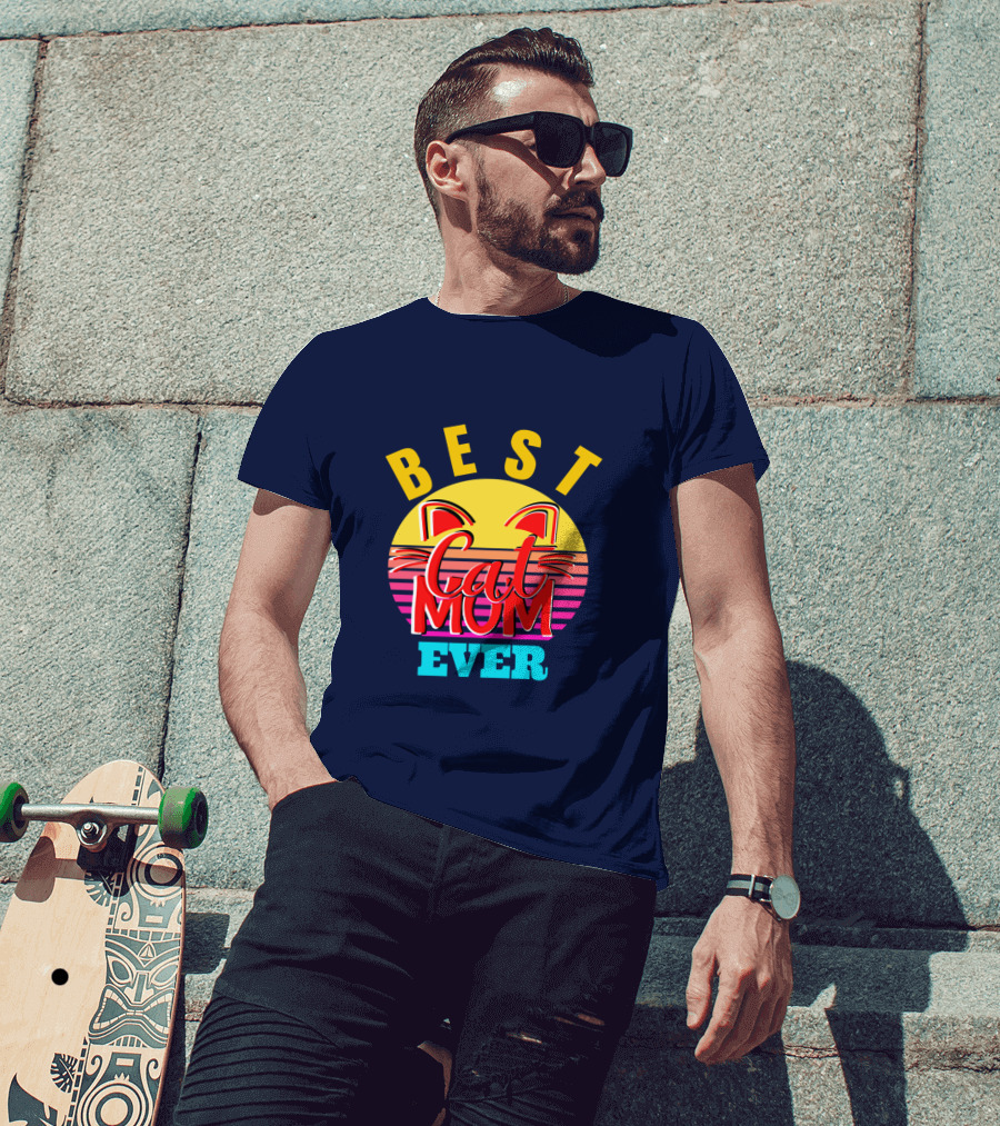 Best Cat Mom Ever Vintage Sunset Cat Ears T-Shirt