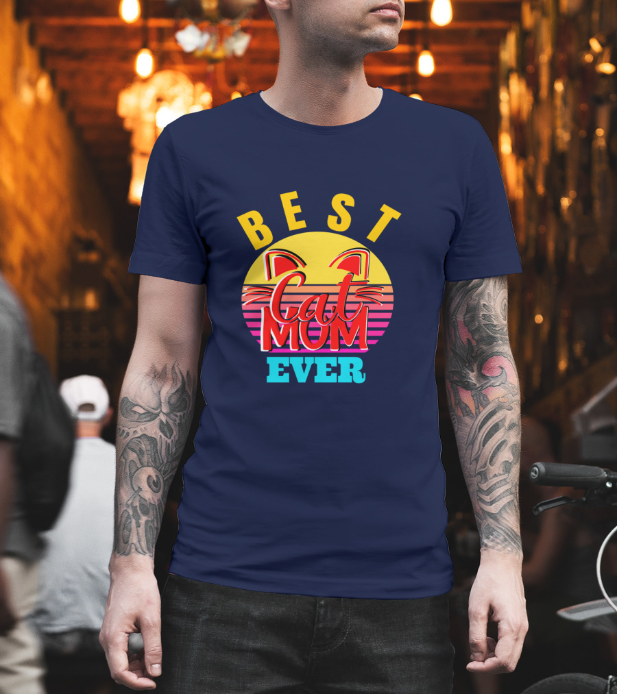 Best Cat Mom Ever Vintage Sunset Cat Ears T-Shirt