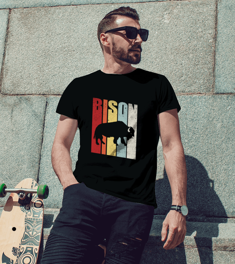 Bison American Buffalo Vintage Wildlife Retro T-Shirt