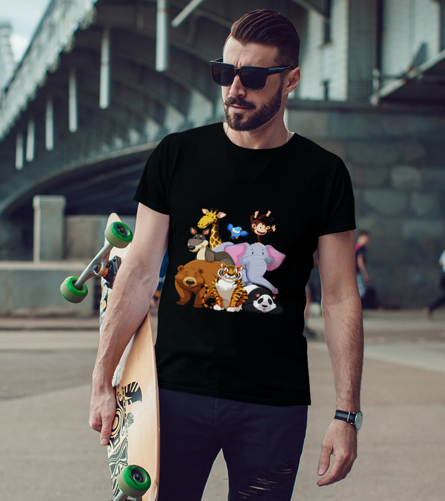 Zoo Animals Day World Wildlife Day Giraffe Elephant Tiger Panda Monkey Bear Kangaroo Bird T-Shirt