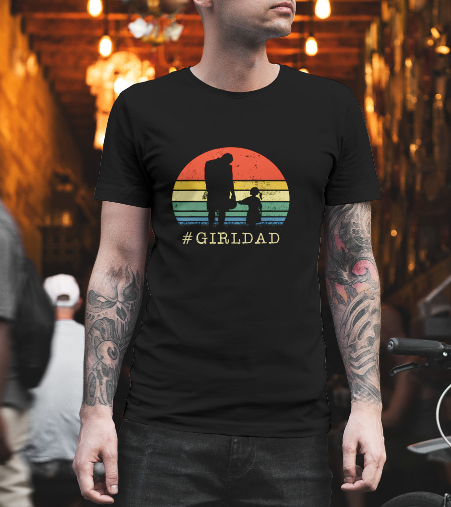 GirlDad Father And Daughter Silhouette Against Retro Sunset T-Shirt