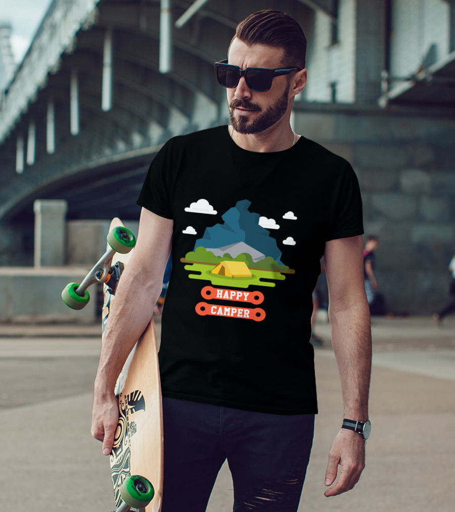 Happy Camper Mountain Tent Outdoors Adventure T-Shirt