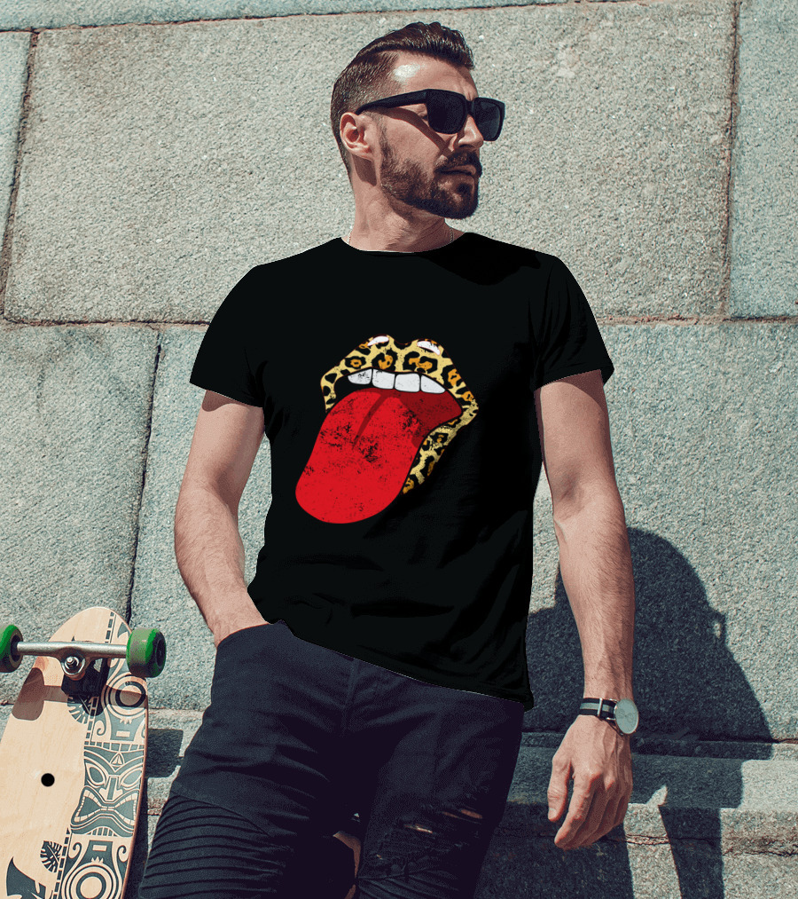Leopard Lips Red Tongue Cheetah Trendy Rolling Iconic T-Shirt