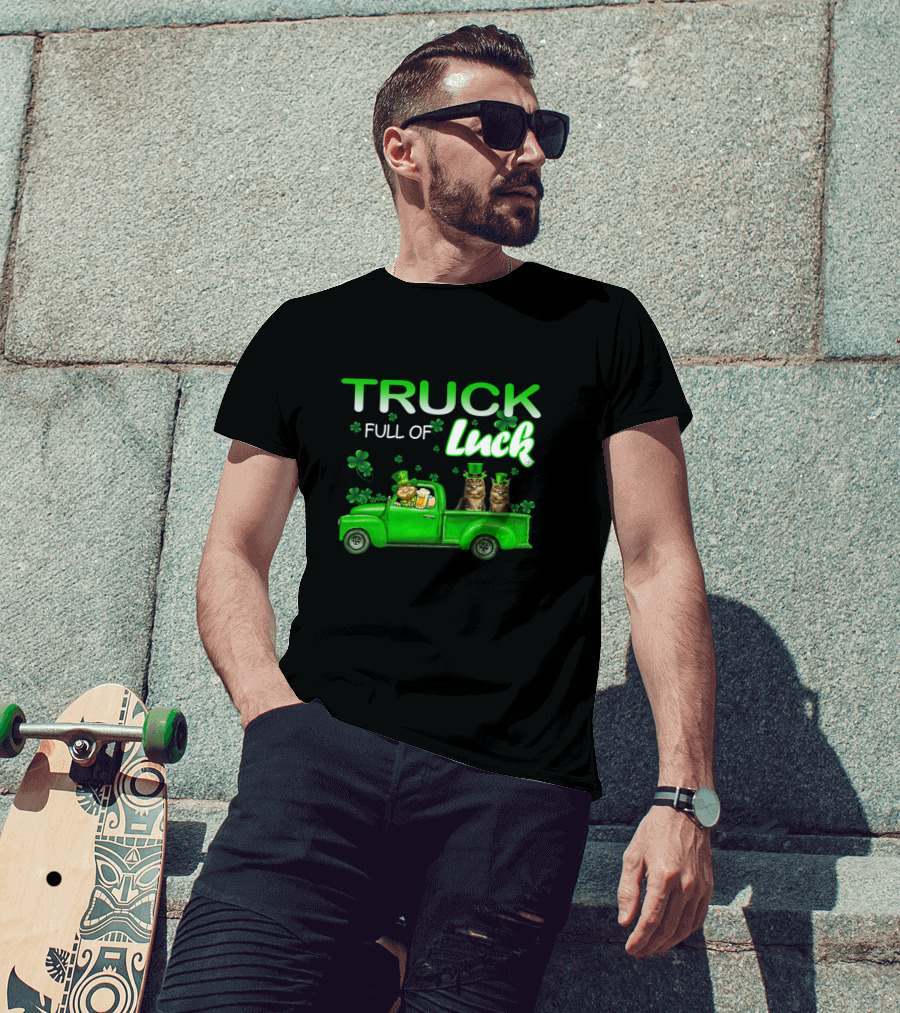 TRUCK Full Of Luck Maine Coon Cat Leprechaun T-Shirt