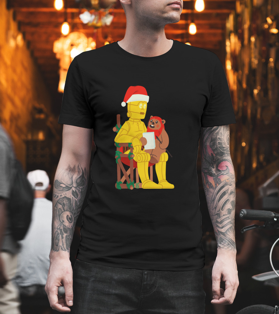 Star Wars Holiday Santa C 3PO and Ewok Christmas Chair Scene T-Shirt