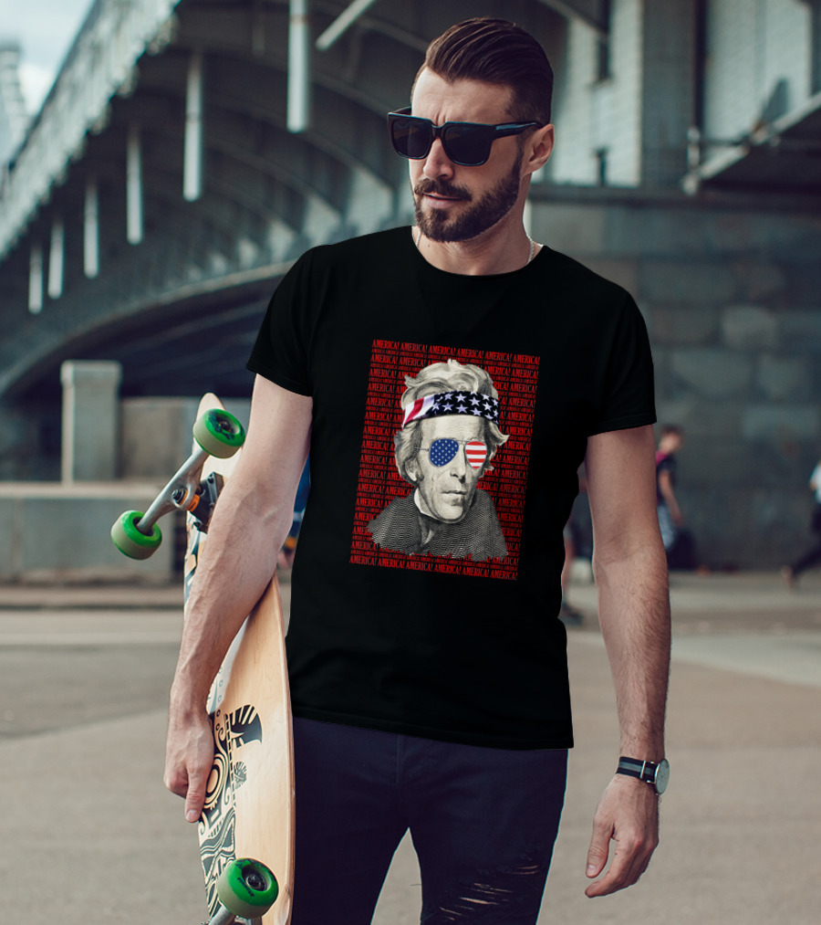 Andrew Jackson American Flag Bandana Sunglasses Patriotic USA America T-Shirt