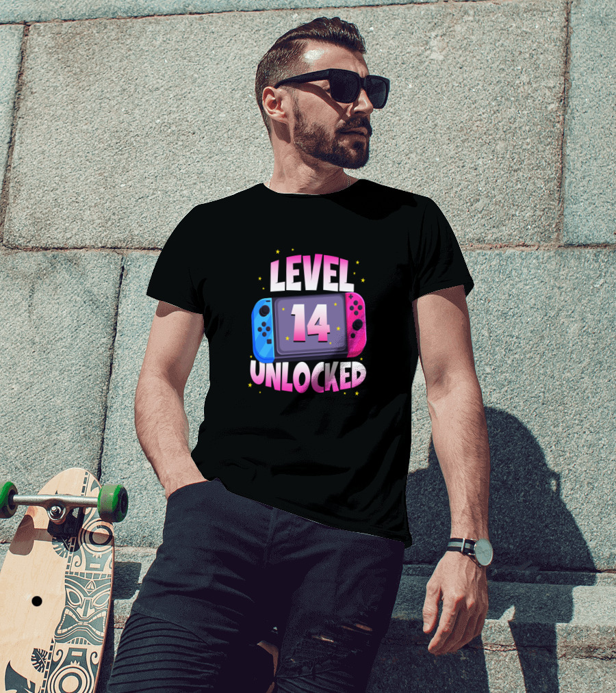 Level 14 Unlocked Birthday Girl 14 Years Old Video Games Console T-Shirt