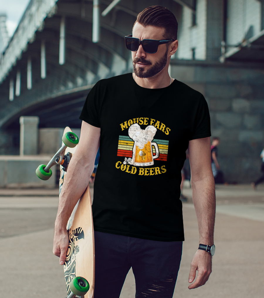 Mouse Ears Cold Beers Vintage Drinker's Mug With Retro Stripes T-Shirt