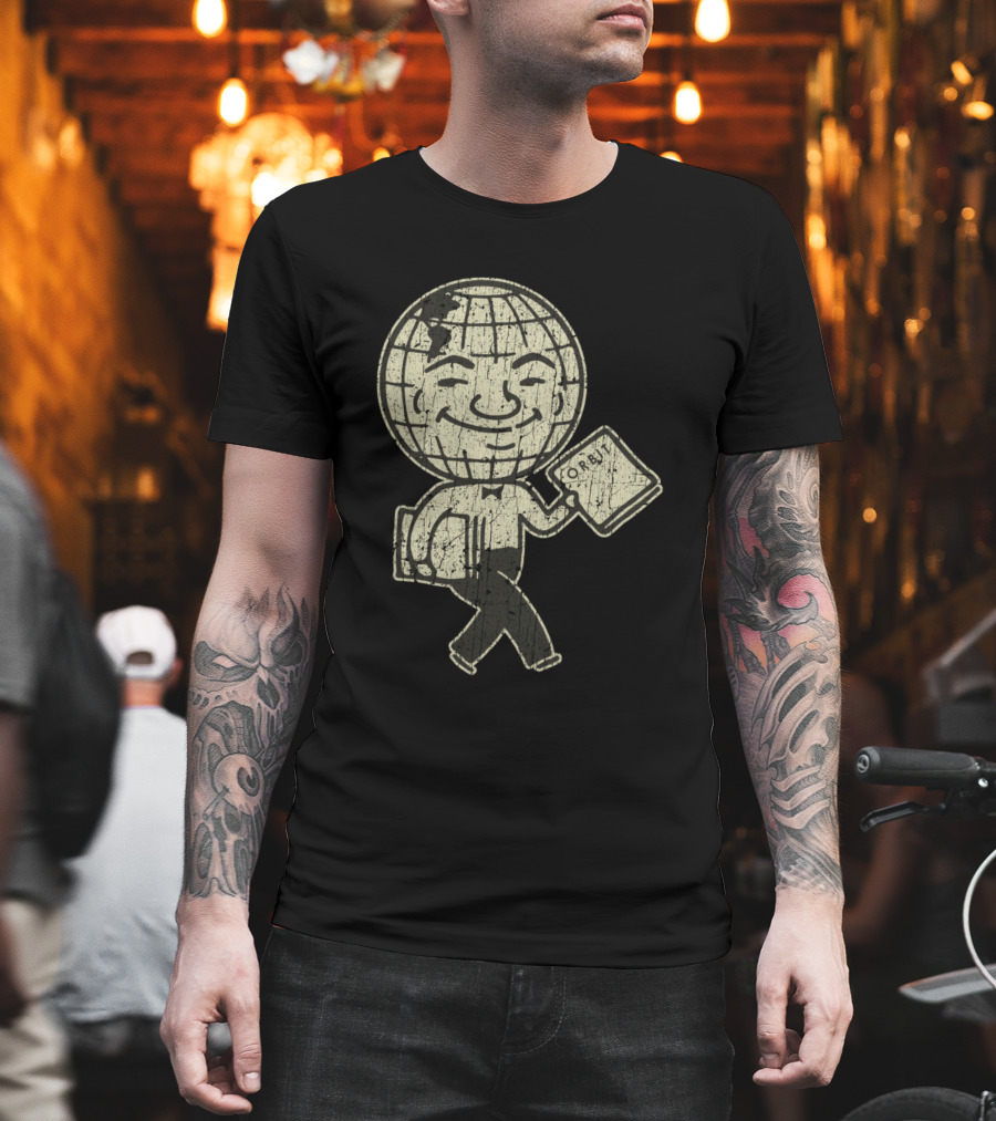 Detroit Orbit Magazine Walking Globe Man Holding Publication T-Shirt