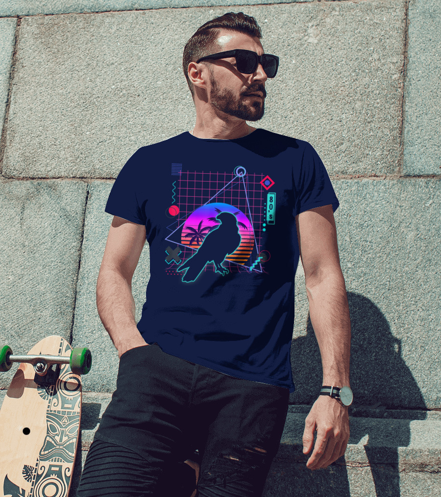 Peregrine Falcon Vaporwave Aesthetic 80s Style Grid And Sunset T-Shirt