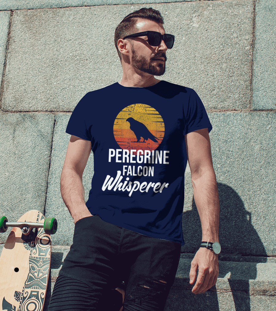 Peregrine Falcon Whisperer Bird Nature Silhouette Retro Sun T-Shirt