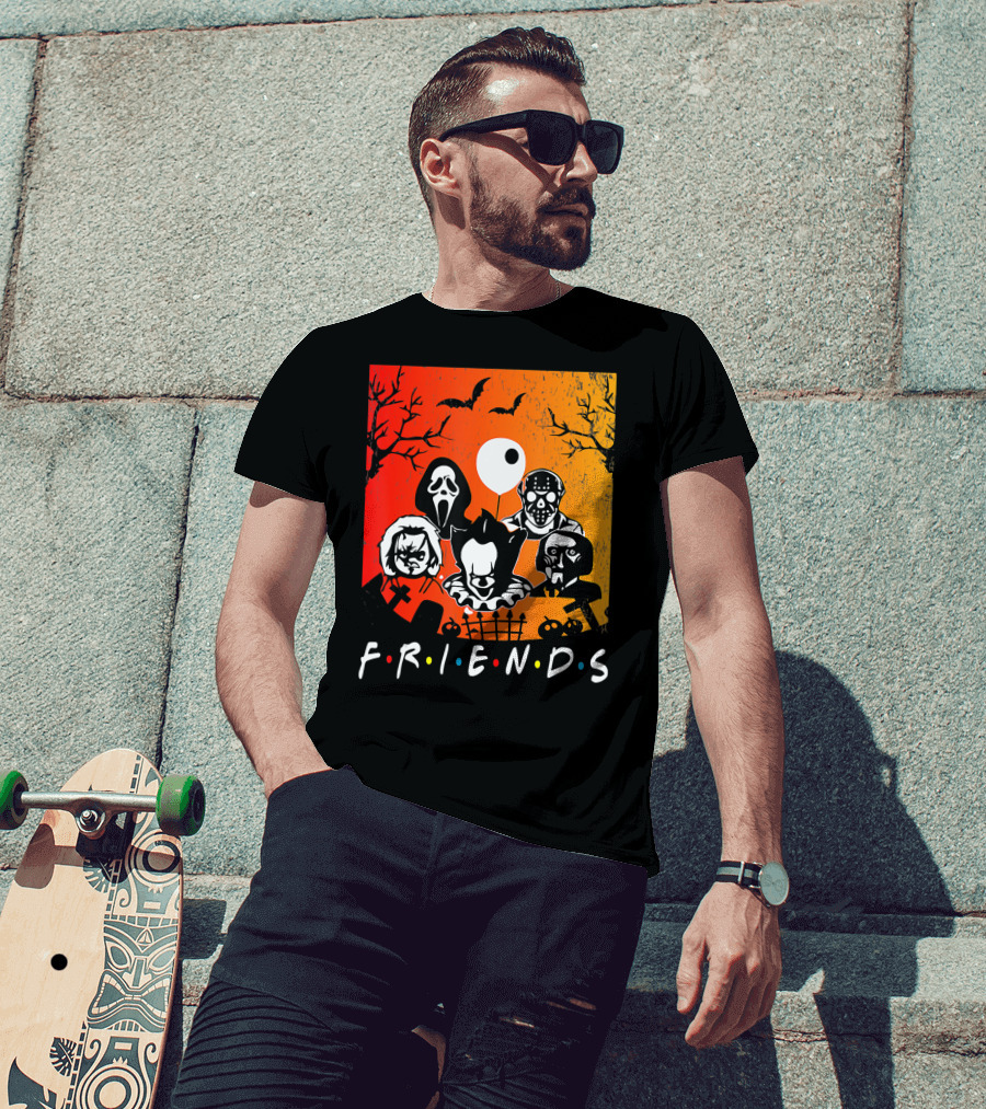 Friends Of Horror Halloween Characters Collage T-Shirt