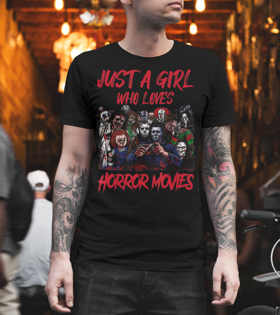 Just a Girl Who Loves Horror Movies Icons Collage T-Shirt