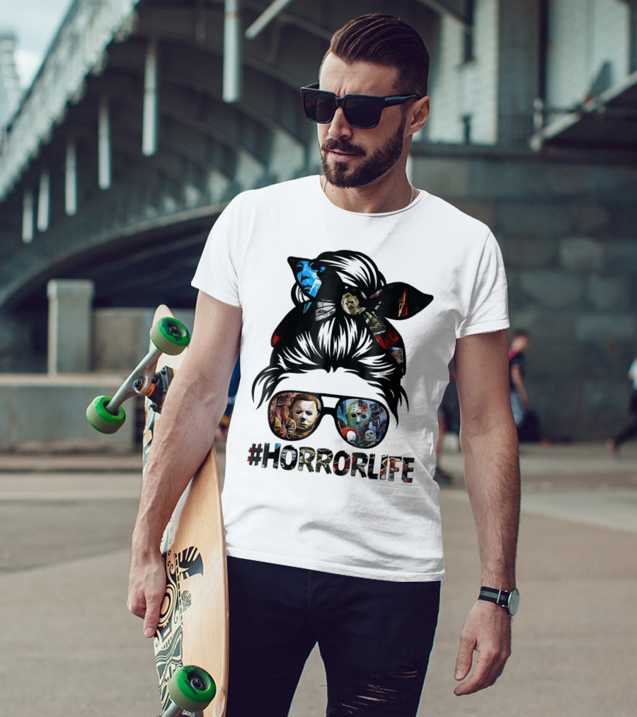 Horror Life Girl With Iconic Halloween Movie Characters T-Shirt
