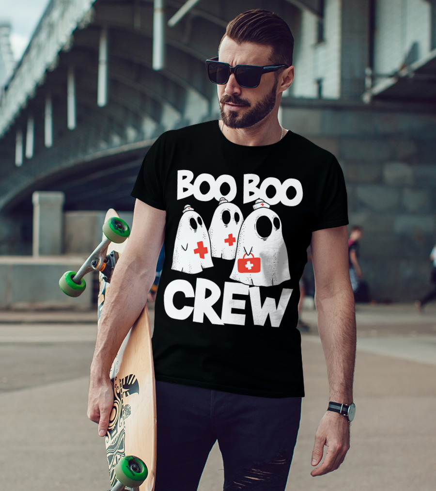 Boo Boo Crew Ghost Nurse Halloween With Medical Cross T-Shirt