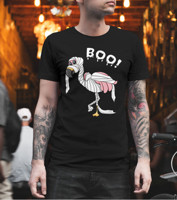 Boo Flamingo Mummy Halloween Wrap T-Shirt Boo Flamingo Mummy Halloween Wrap T-Shirt