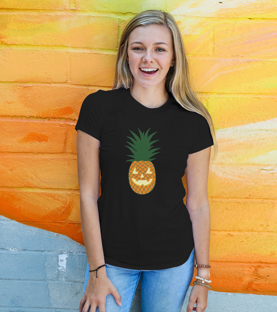 Carved Pineapple Jack-o'-Lantern Halloween Hawaiian T-Shirt