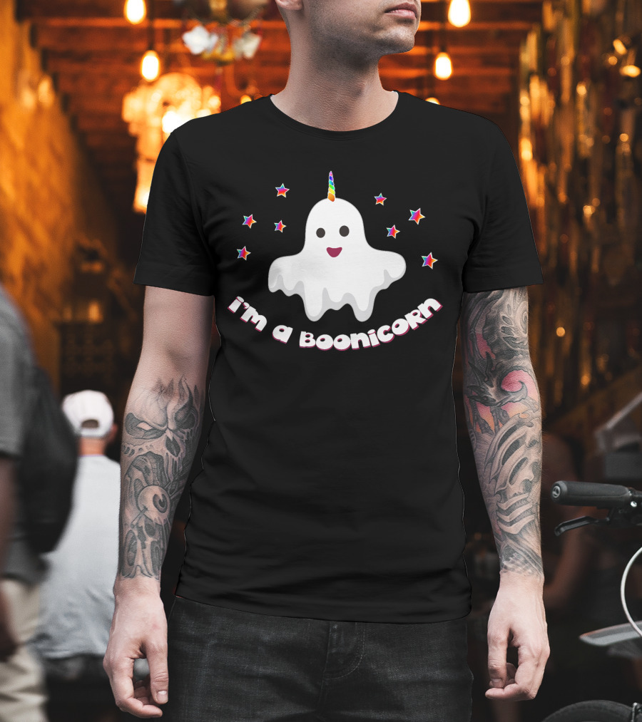 I'm a Boonicorn Funny Halloween Ghost with Rainbow Unicorn Horn and Colorful Stars T-Shirt