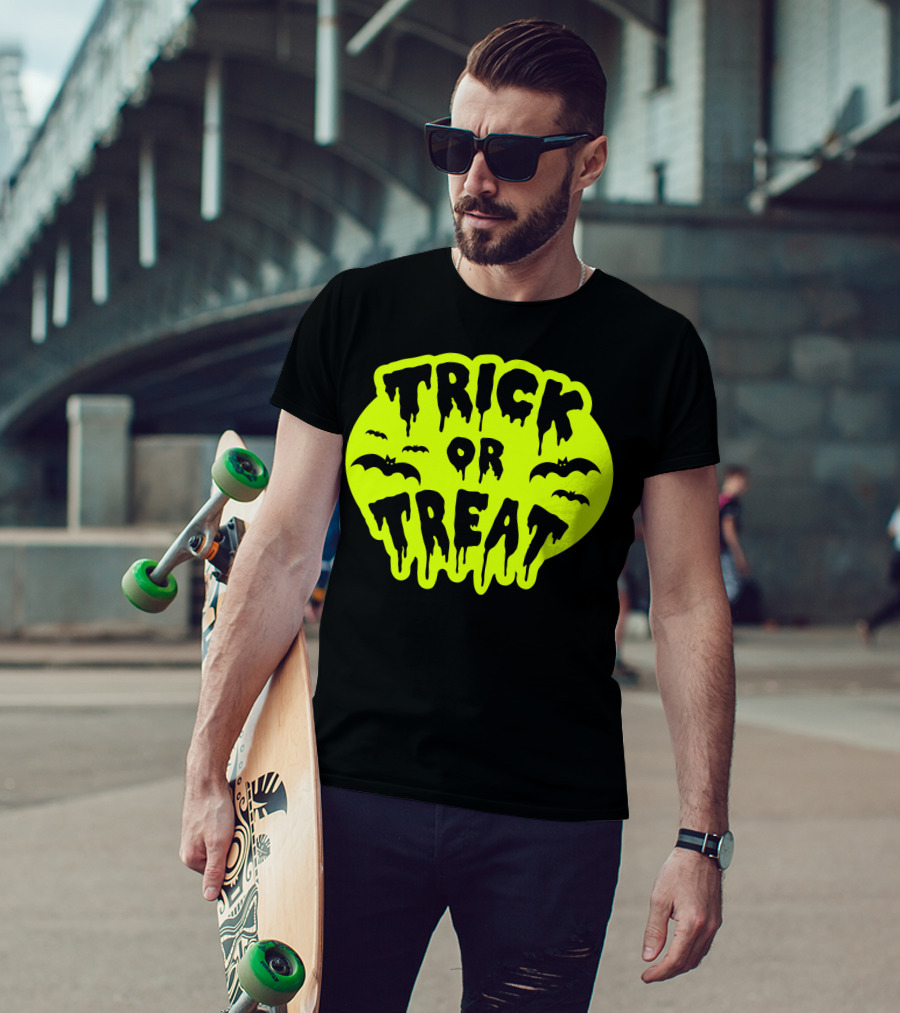 Gladditudes Trick Or Treat Dripping Font With Bats T-Shirt
