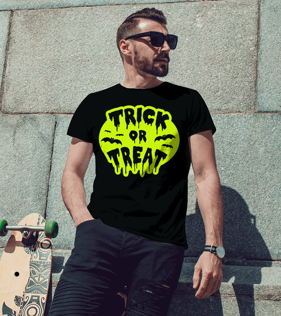 Gladditudes Trick Or Treat Dripping Font With Bats T-Shirt