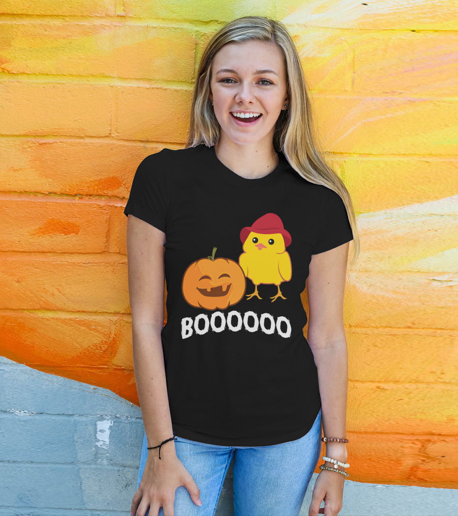 BOOOOO Halloween Funny Pumpkin And Chicken T-Shirt