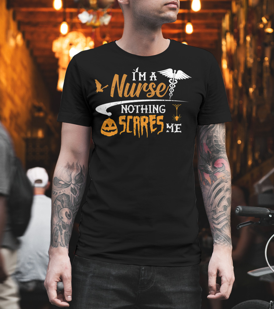 Halloween Nurse I'm A Nurse Nothing Scares Me Pumpkin Spider Caduceus T-Shirt