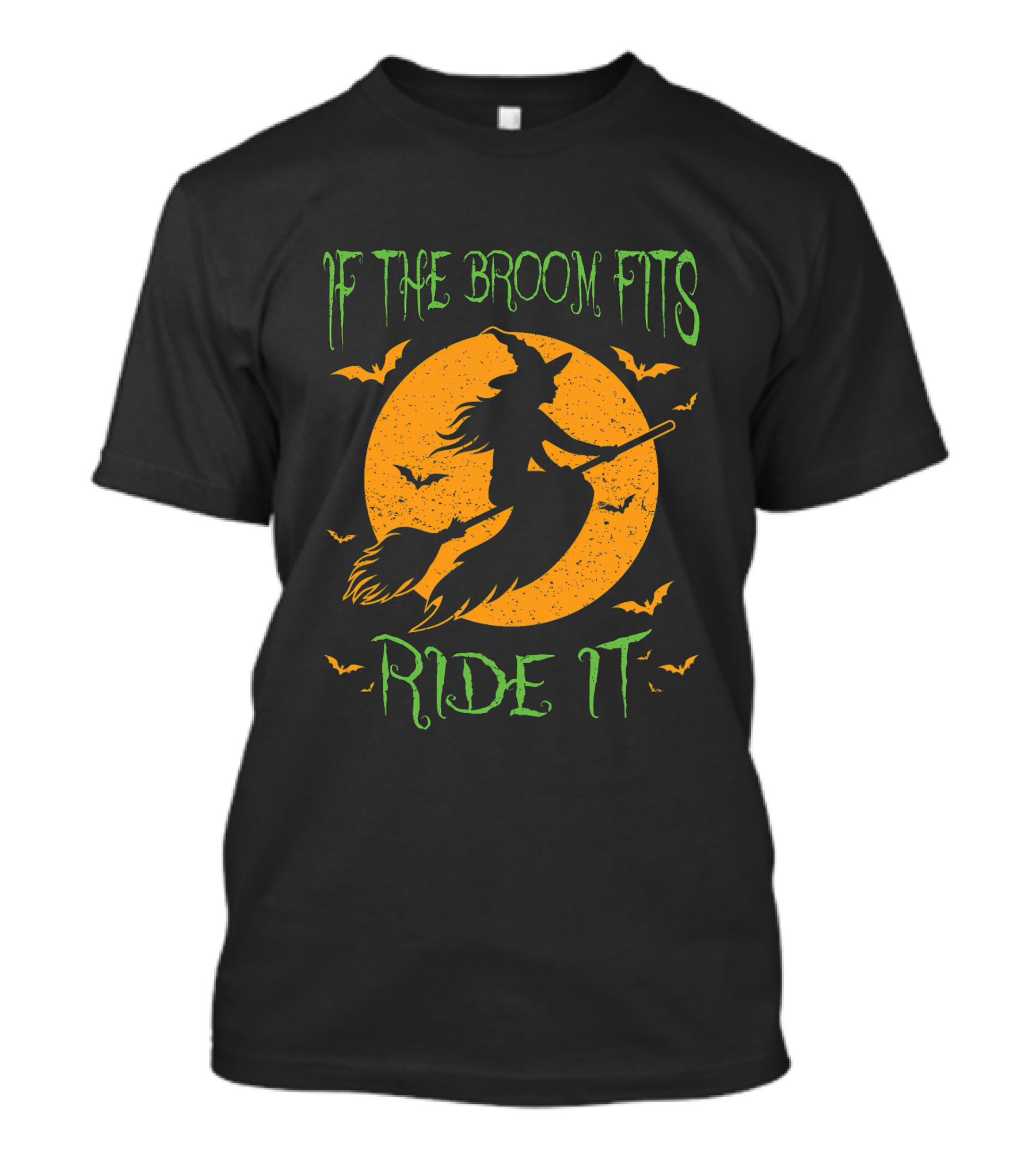 If The Broom Fits Ride It Halloween Witch Silhouette Bat Moon T-Shirt