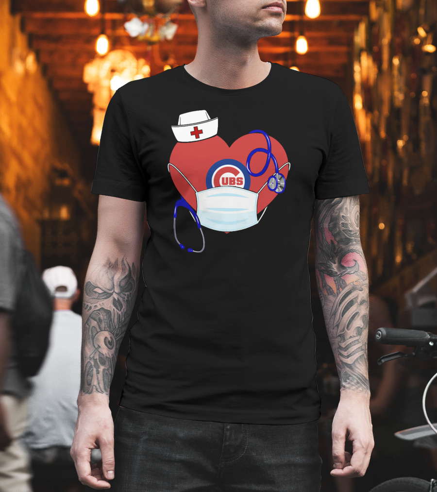 Cubs Heart With Nurse Hat Mask And Stethoscope T-Shirt