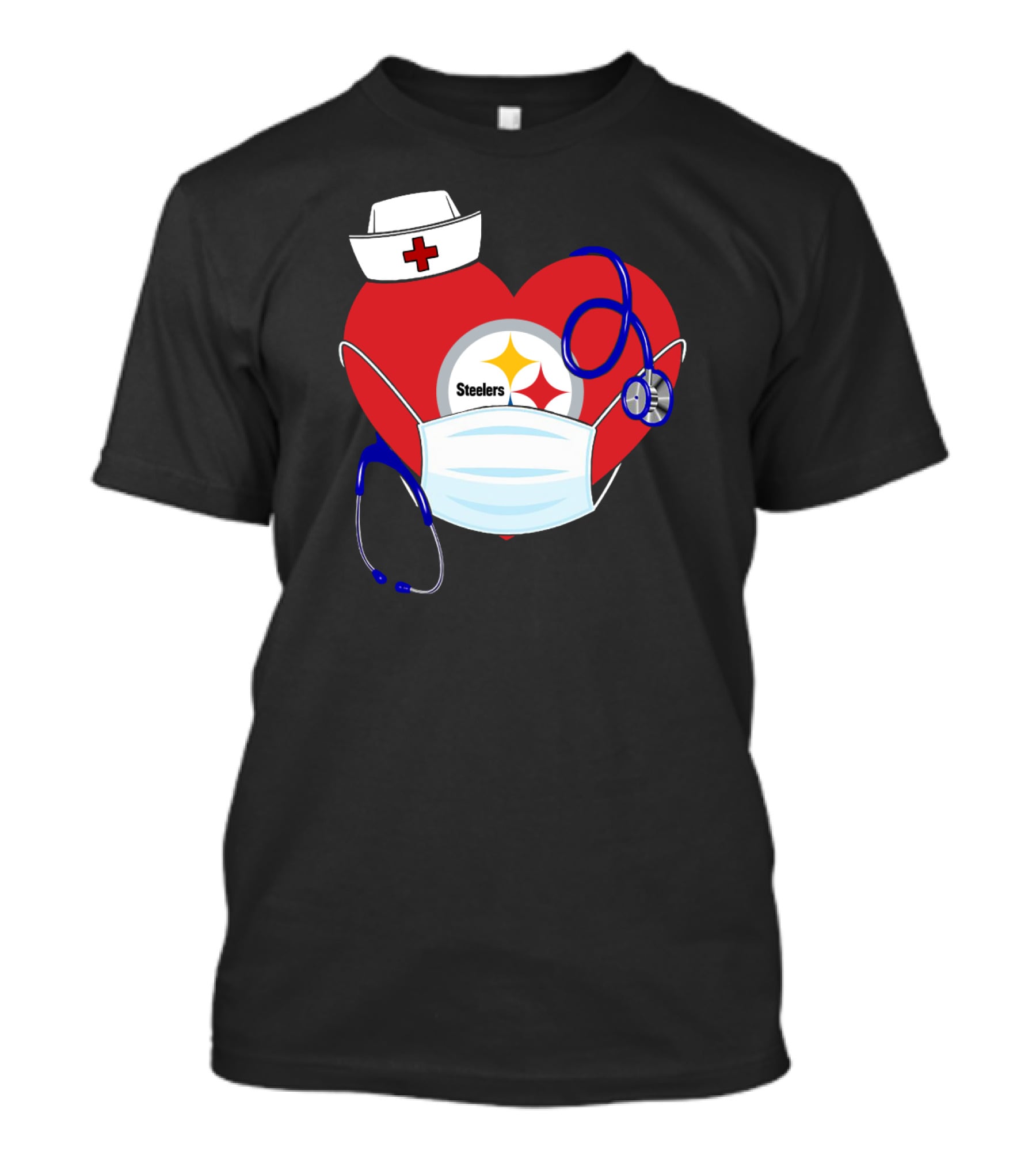 Steelers Nurse Heart With Stethoscope And Mask T-Shirt