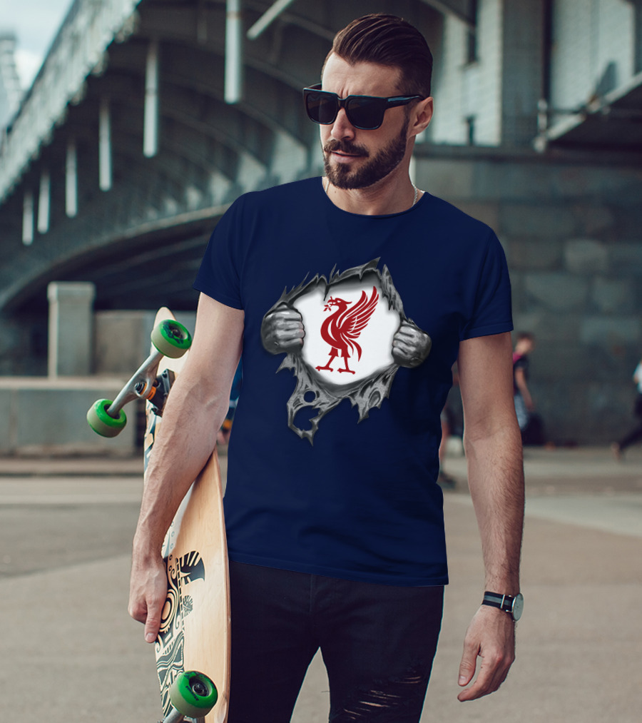 Proud To Be Liverpool Liverbird Crest Ripped T-Shirt