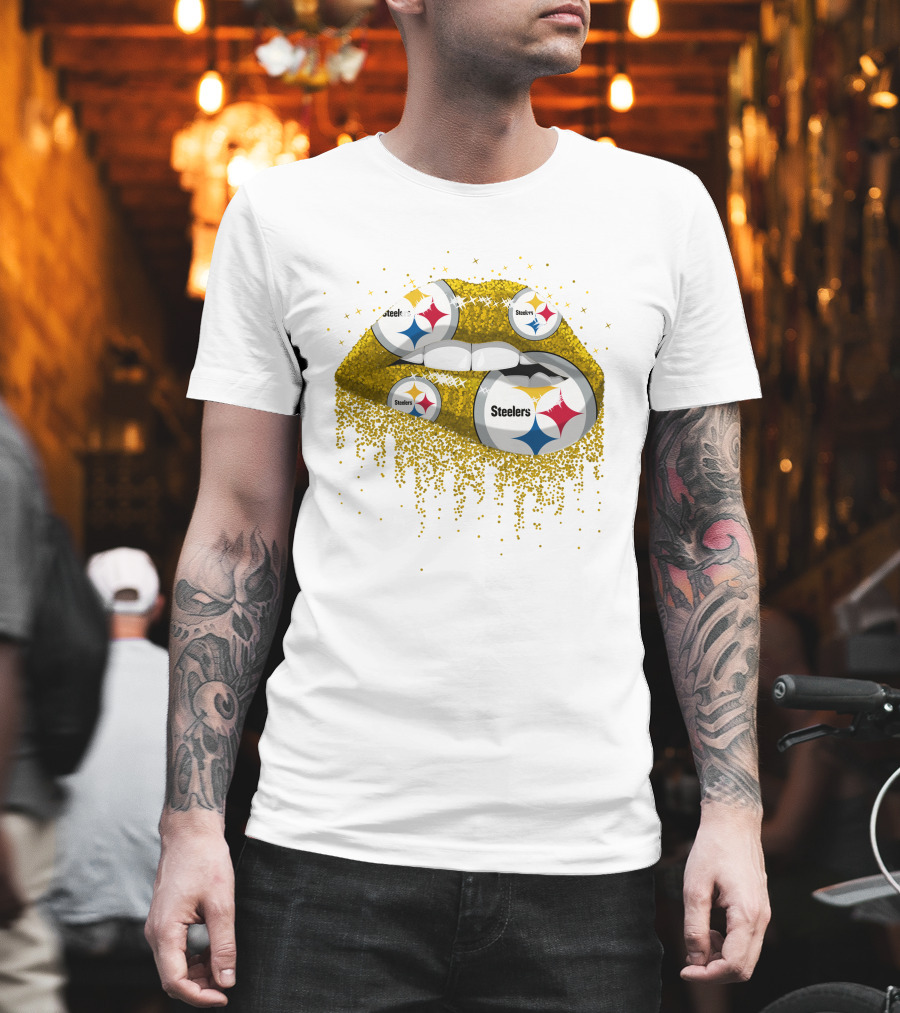 Steelers Glitter Lips Pittsburgh Football T-Shirt