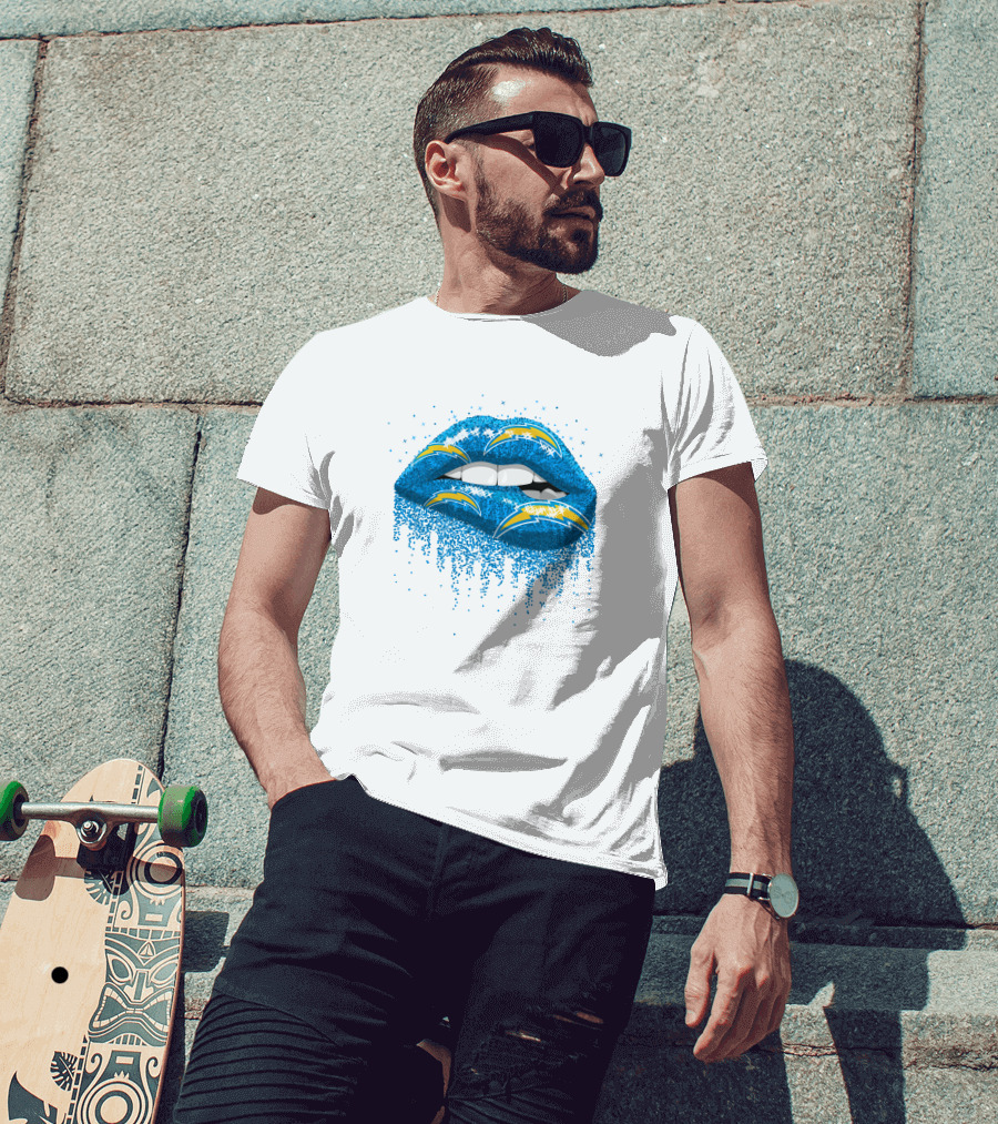 Los Angeles Chargers Blue Glitter Lips T-Shirt
